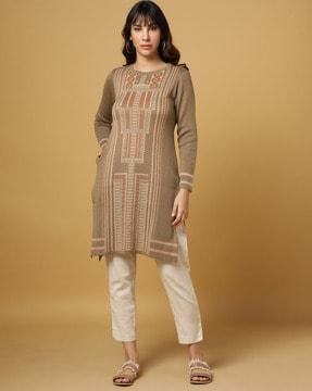 geometric knitted straight kurta