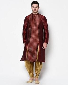 geometric patter mandarin collar long kurta