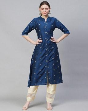 geometric pattern a-line kurta with front buttons