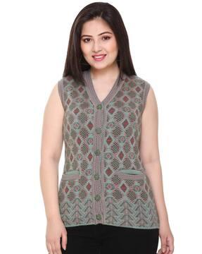 geometric pattern button-down cardigan with insert pockets