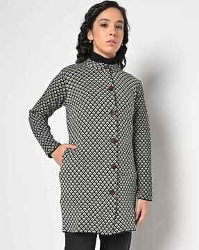 geometric pattern cardigan with insert pocket