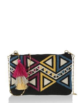 geometric pattern clutch with detachable strap