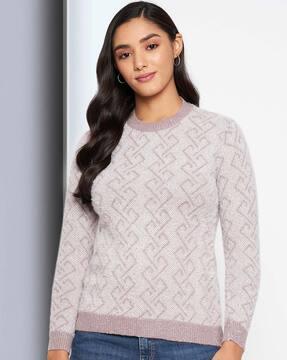 geometric pattern crew-neck pullover