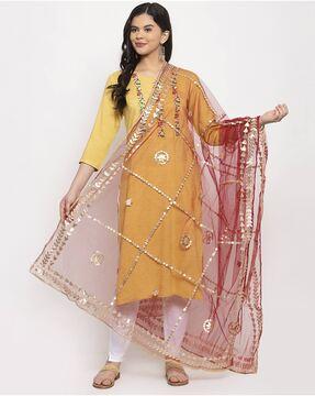 geometric pattern dupatta with lace contrast