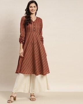 geometric pattern fit & flare kurta