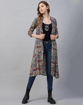 geometric pattern front-open shrug