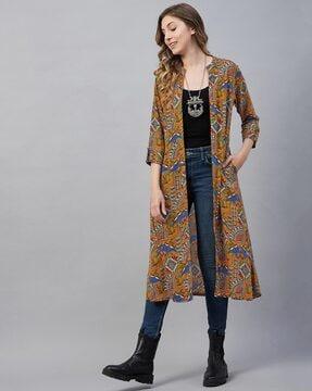 geometric pattern front-open shrug