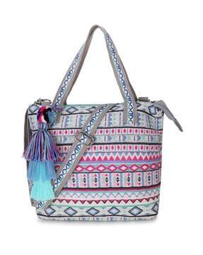 geometric pattern handbag with adjustable strap