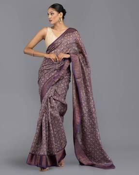 geometric pattern handloom saree with unstitched blouse piece