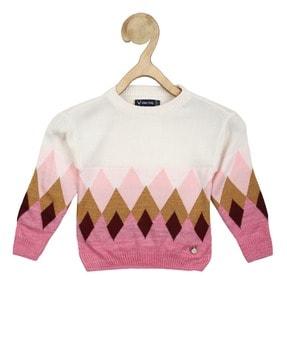 geometric-pattern knit sweater dress