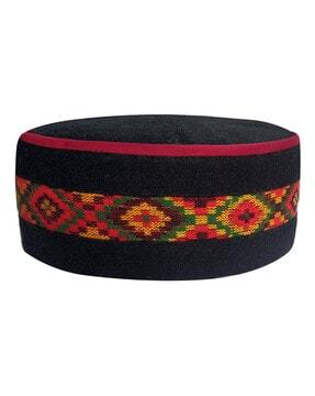 geometric pattern kullu patti rounded woolen hat