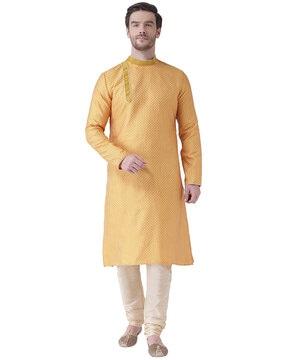 geometric pattern long kurta with side slits