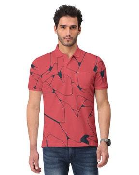 geometric pattern polo t-shirt