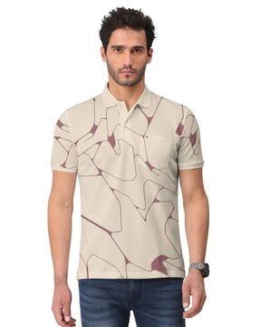 geometric pattern polo t-shirt