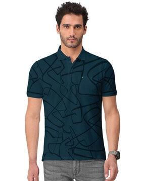 geometric pattern polo t-shirt