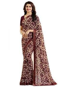 geometric pattern saree with contrast border