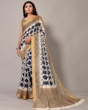 geometric pattern saree with contrast border