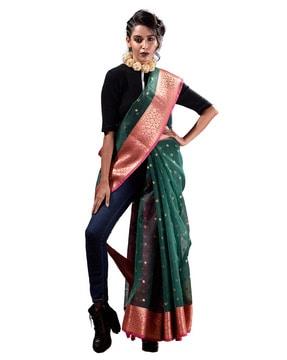 geometric pattern saree with tassels