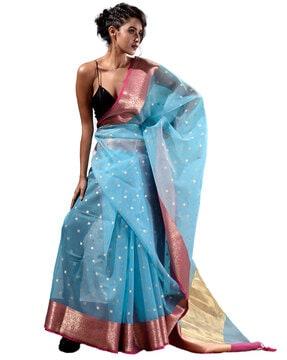 geometric pattern saree with tassels