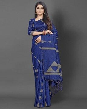 geometric pattern saree with tassels