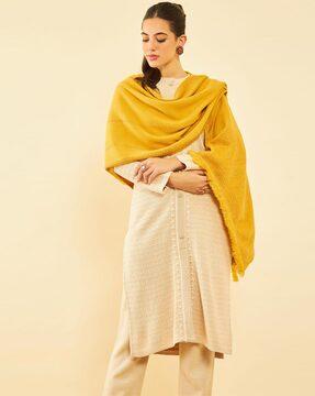 geometric pattern shawl with frayed hem