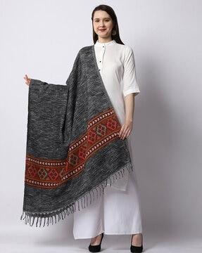 geometric pattern shawl with fringe hems