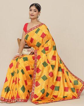 geometric pattern silk saree