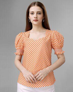 geometric pattern square-neck top