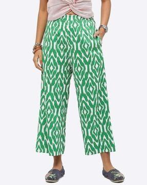 geometric pattern straight fit trousers