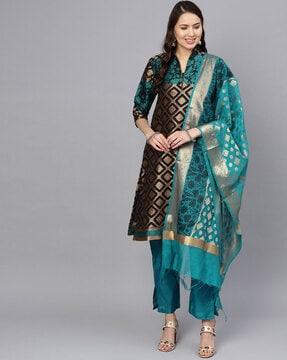 geometric pattern straight kurta set