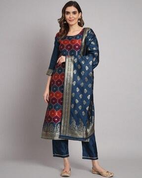 geometric pattern straight kurta set