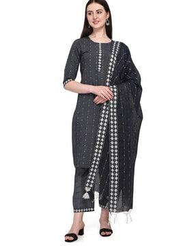 geometric pattern straight kurta suit set