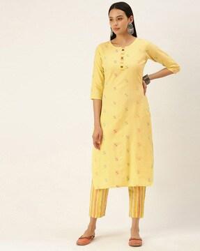 geometric pattern straight kurta suit set