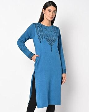 geometric pattern straight sweater kurta