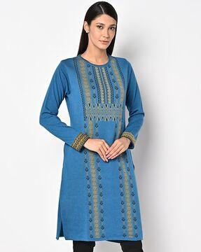 geometric pattern straight sweater kurta