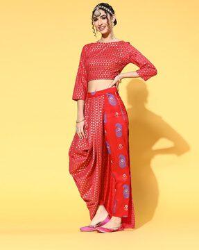 geometric pattern top & dhoti pants set