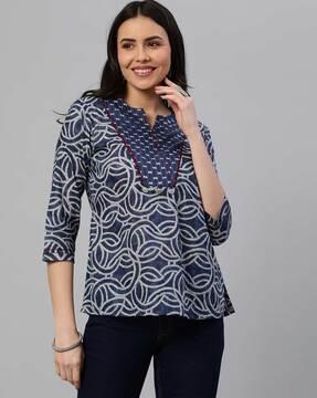 geometric pattern tunic with notched neckline