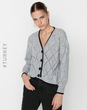 geometric pattern v-neck cardigan