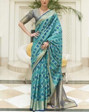 geometric pattern woven saree