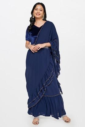 geometric polyester regular fit women's festive saree - indigo