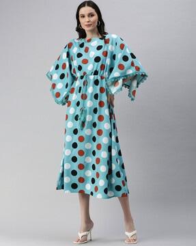 geometric print a-line dress with kaftan sleeves