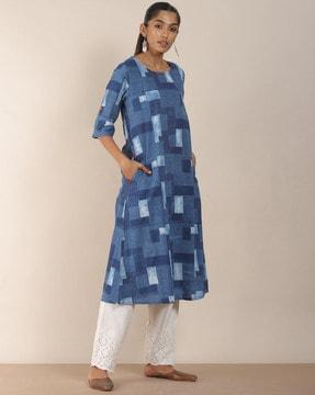 geometric print a-line dress with pocket
