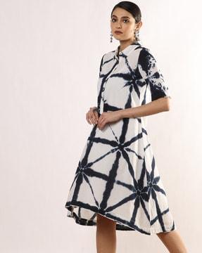 geometric print a-line dress with slip