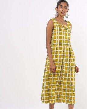 geometric print a-line dress with tassels