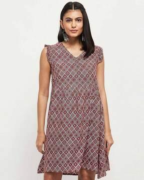 geometric print a-line dress