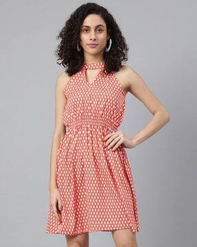 geometric print a-line dress