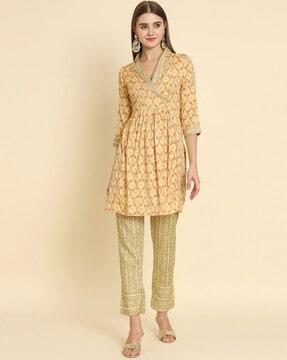 geometric print a-line kurta & pants set