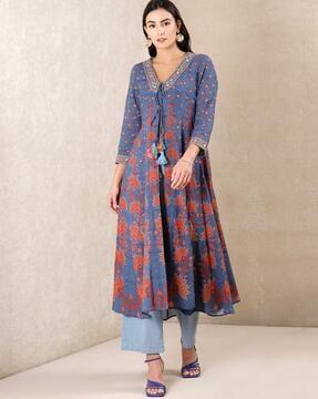 geometric print a-line kurta set