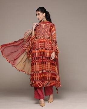 geometric print a-line kurta set