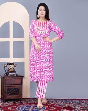 geometric print a-line kurta set